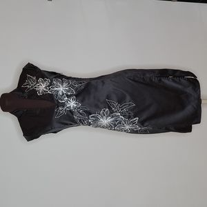 Vintage Y2K Jane Norman Black Embroidered Floral Dress, Size UK 14 / US 8